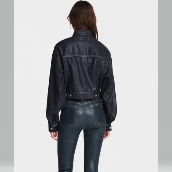Rag and Bone Cropped Denim Trucker Jacket Clear Coated Made in USA - Picture 4 of 15